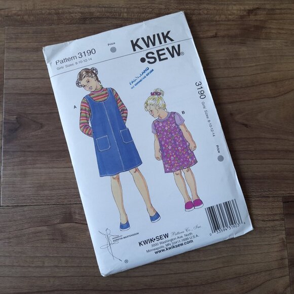 Girls Dress Top Sewing Pattern Jumpers Shirts Sizes 8-14 Kwik Sew 3190 UNCUT - Picture 1 of 8